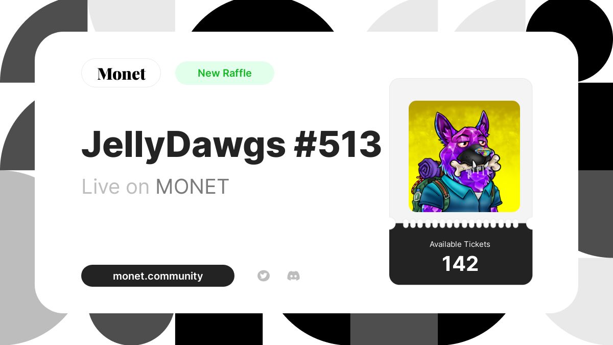 monet_live's tweet photo. JellyDawgs #513 now live on Monet.
Created by PVCrypto85

https://t.co/ce1YGJJWHO https://t.co/swRdSsW2Oh