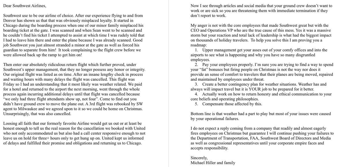 anjoaguilar_'s tweet image. My husband’s letter to @SouthwestAir after failing to live up to their commitment. #Southwest #Denver @KDVR @PeteButtigieg