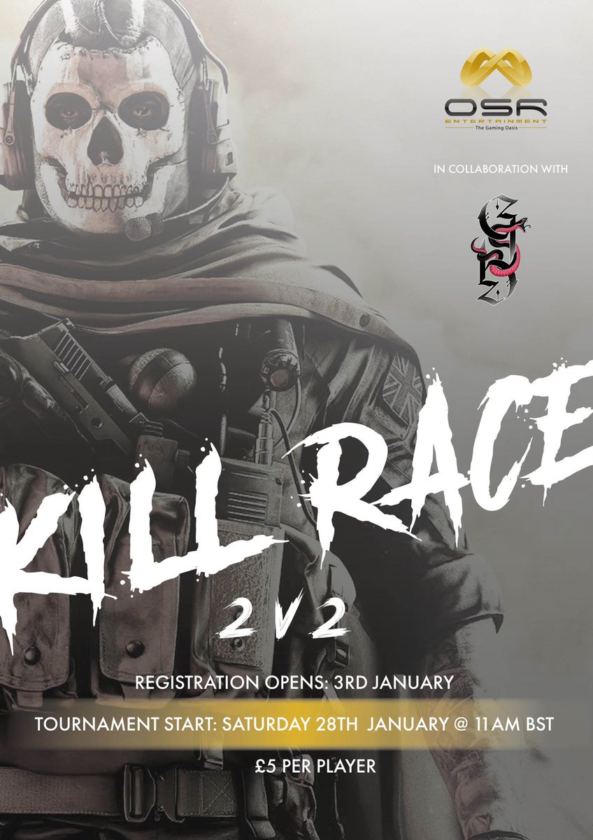 ‼️BIG NEWS‼️

We have partnered up with OSR to bring you all a big tasty COD tournament👀 

Keep your eyes peeled for more information. Registration opens January 3rd🎉🎉

LETS GOOOOO🙌
