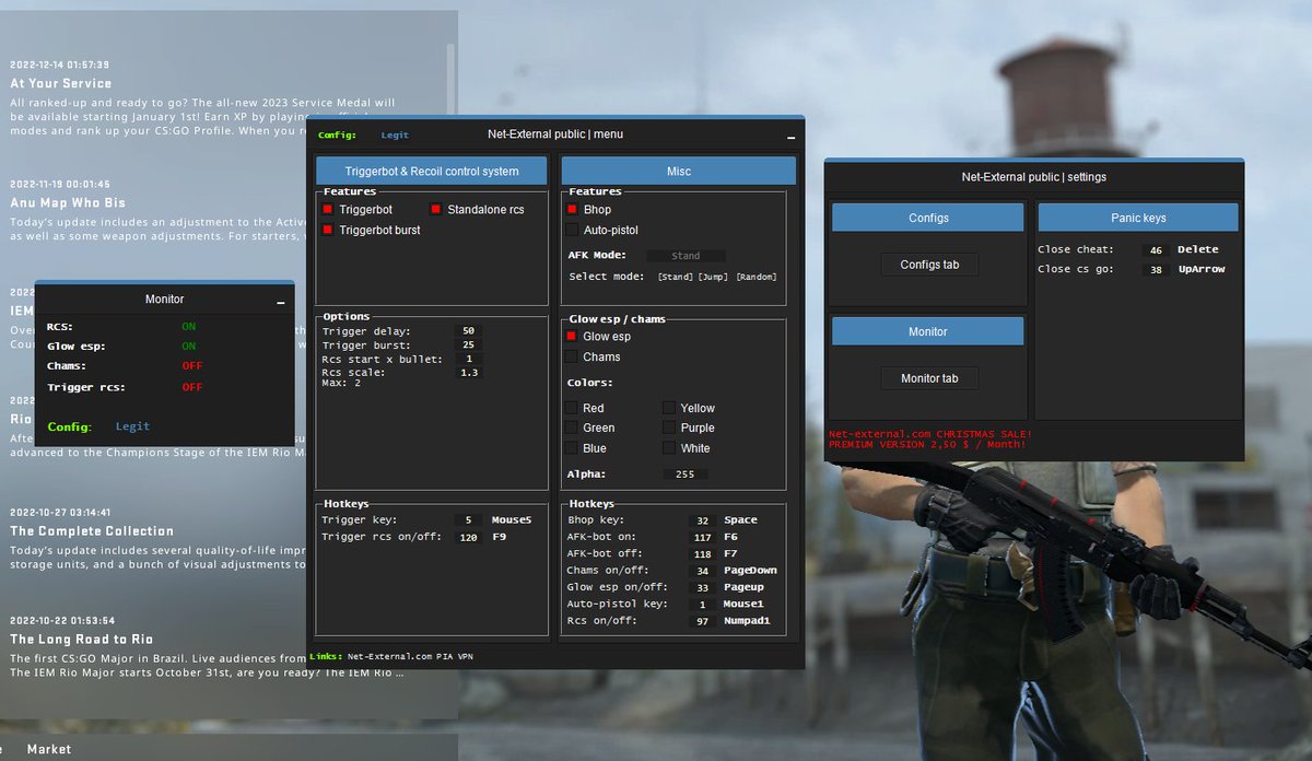 NetExternalCSGO's tweet photo. https://t.co/LdPxeGph80 Cs go cheats &amp; hacks
Upcoming updates!

[Free &amp; Premium version]
-Hotkeys list removed
-Hotkeys system updated ( Should be better )

#CSGO #csgocheats #gaming #gamingpc #FPS #fpsgames #csgohacks #netexternalcsgocheats #Counterstrike #hacks #Cheats https://t.co/651E1wYHIk