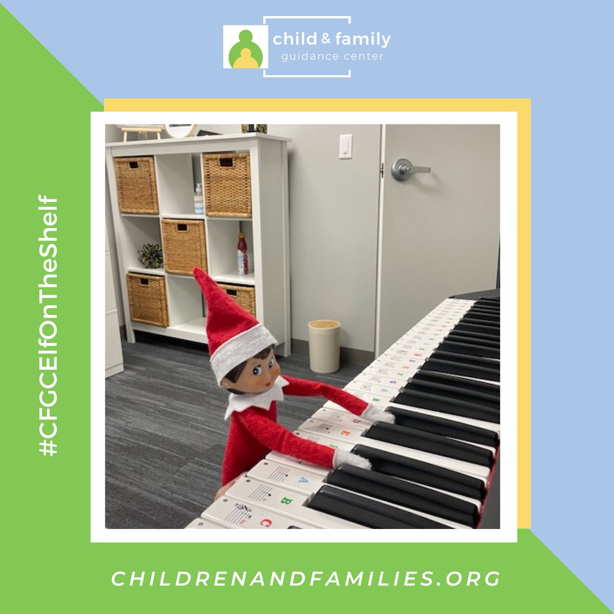 ChildandFamily_'s tweet photo. Today, we found our elf playing on the keyboard in our music therapy room! Our Youth Empowerment Services program helps children and teens overcome adversity and achieve their goals. One way our organization provides support is by offering music therapy. https://t.co/BXX8utd30B