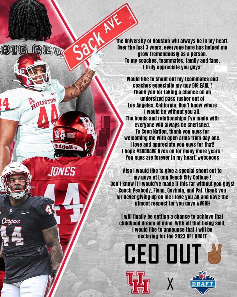 Can’t thank these legends enough for what they’ve done for the University of Houston, not just on the field, but building a culture on campus. God’s got y’all and best of luck at the next level! #GoCoogs #SackAve @ParishDerek @danthony4jones