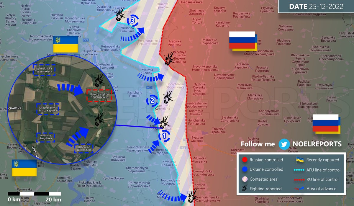 #Kupyansk-#Svatove

➡️No follow up after yesterdays fighting in Kolomyichykha (1)
➡️It seems the AFU regained Novoselivs'ke (2). Russia again shelled it and the AFU repelled an attack on the town.
➡️The AFU reportedly repelled an attack near Vilshana (3). Russia is active there.