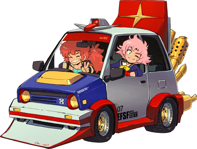 Merry Christmas! So happy to hangout and draw, work, game, and goof off with ya guys! Thanks for making late nights of work more enjoyable! Thanks  for the fun Xmas card idea!Here's #SpaceMaria and #RideorPi cruising' in a Honda City RX-78 Bosozoku Custom#gasgasgas  