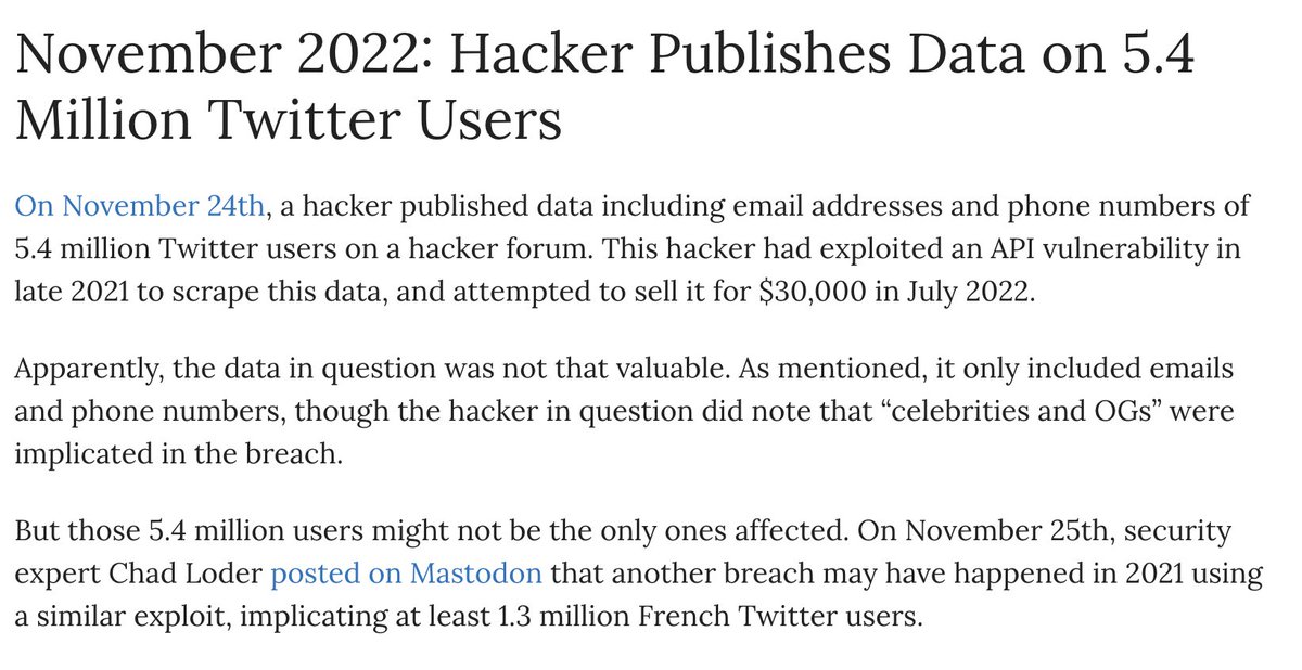 confoundment's tweet photo. Twitter data breach. Probably want to change your password and set up 2FA if you don't have it. Sources: https://t.co/WAQbVhniT1 and https://t.co/PYZi0Viy4E https://t.co/BSbmCqMbvw