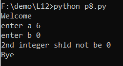 BhaktiAher6's tweet photo. Day 8 of #30DaysOfCode
✅Program for using Functions:
✔To read an integer its even or odd try with single except

✔Division of two numbers using try with default except
✔Division of two numbers using Raise keyword 
✔To read a number and print the square root https://t.co/s3KGxDFLLN