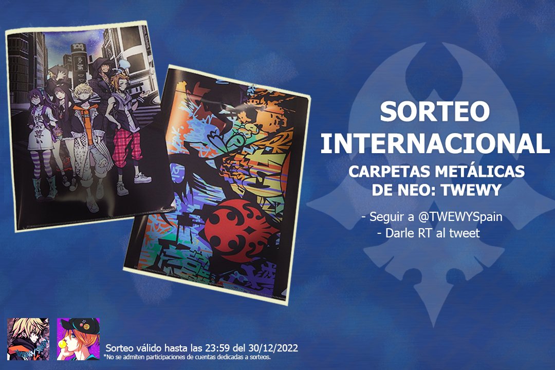 twewyspain's tweet photo. 🎉¡Tenemos un nuevo SORTEO INTERNACIONAL!🎉
¡Sorteamos dos carpetas metálicas oficiales de NEO: The World Ends With You!

Para participar: 
✅Síguenos
✅RT

Termina el 30 de diciembre, y damos ganador el 31. Más información en la foto. ¡Mucha suerte a todos! https://t.co/C4vwKJyysn