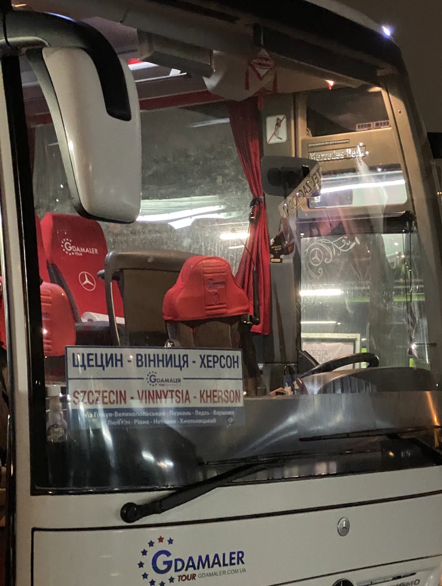 Mariia_Zolkina's tweet photo. Main bus station in #Warsaw is full of buses departing to or arriving from #Ukraine. The air is full of pain of divided families. Though some are smiling bcs they’re returning home. On the photo – bus from Warsaw to #Kherson https://t.co/oCLsBVXjU0
