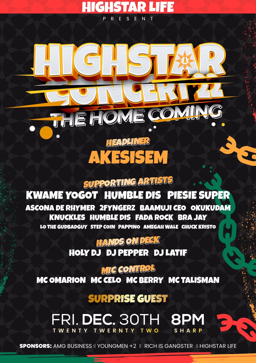 Officially Ready❗️❗️❗️
HIGHSTAR CONCERT 22
YOUNGMEN +2  ❕❕
30th DECEMBER 🔥🔥🔥
Kindly share 🙏🏾
