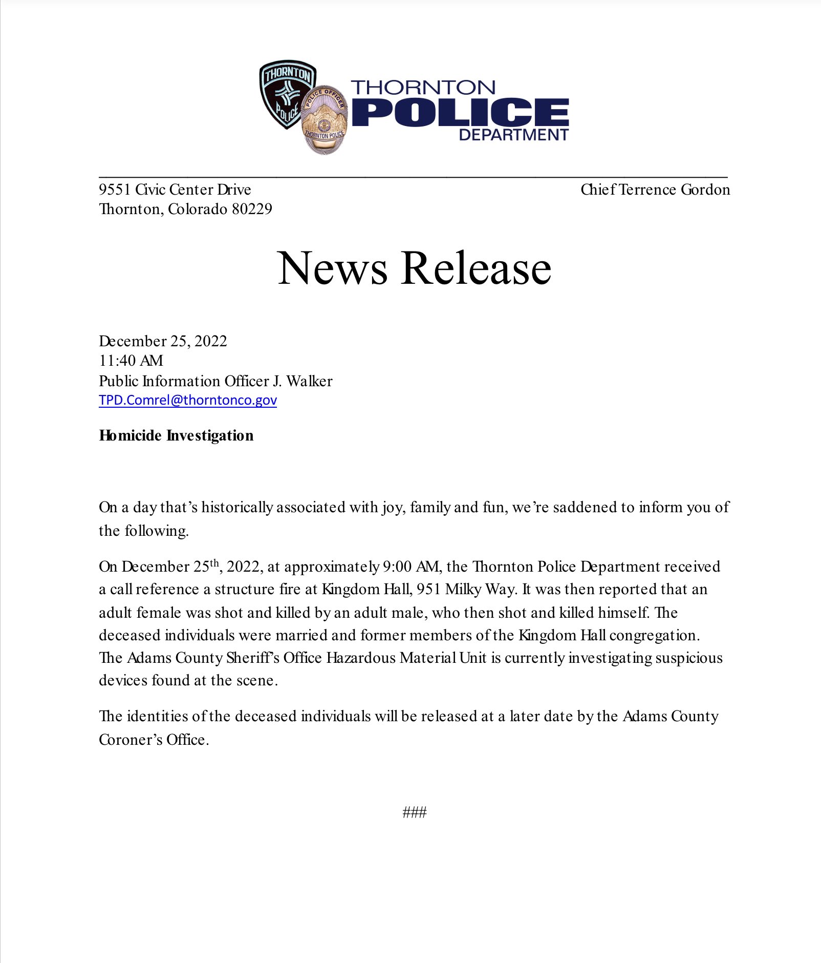 Thornton Police Department Twitter - hm687p8