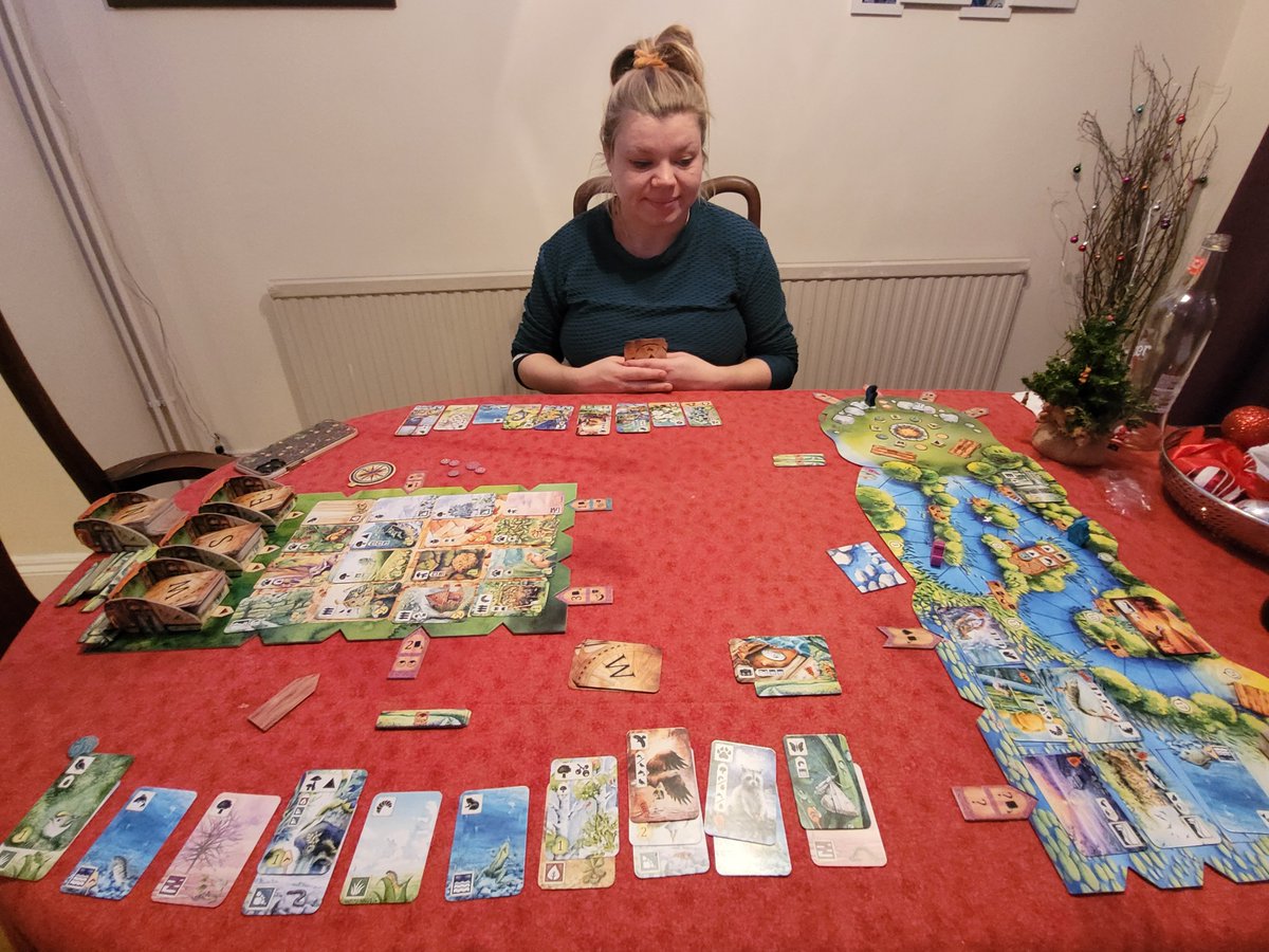 MrBReading's tweet photo. #12PlaysOfChristmas game 4 is Meadow and its 'Downstream' expansion. It is beautiful, as is my playing partner @Mrs_B_Reading. #GamingTeachers #XmasHoliplay #wellbeing #boardgames https://t.co/R3vOLn7BnV
