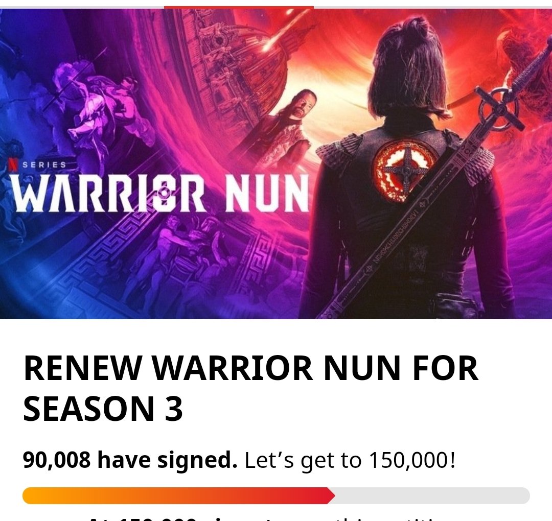Jereczko97's tweet photo. ‼️GOOD NEWS‼️

‼️WE JUST HIT ❗90K❗ PETITION SIGNS‼️🔥

https://t.co/CS1FFaomTo 
Remember to sign, and confirm your email!
Make sure you use a correct #SaveWarriorNun tag.
Keep tweeting, keep RTs, keep fight! https://t.co/bQlAAA9dDt