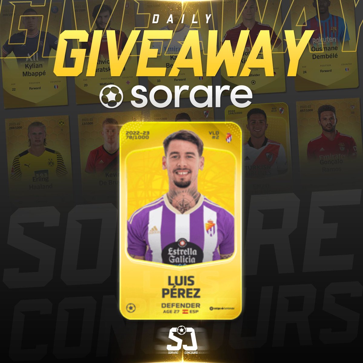 🎁 CONCOURS SORARE 🎁

JOUEUR À GAGNER : LUIS PÉREZ

Conditions pour participer  : 

- Follow @SorareConcours 
- Retweet ♻️
- Like ♥️

Fin du concours  26/12 à 20h00

#Sorare #TeamSorare #Giveaway #Concours #football #NFT #ETH #crypto #USDT #Noel