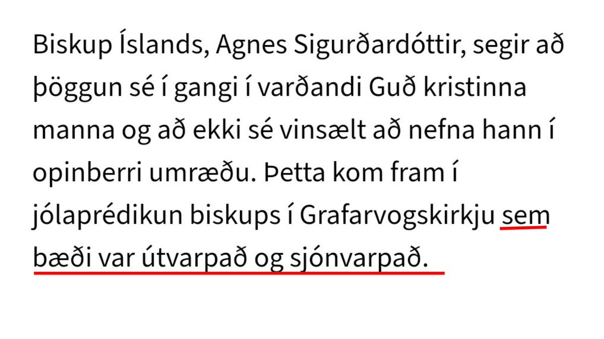 Ákveðið rothögg í frétt Rúv um jólaprédikun biskups.
<a href="/DisaArnljots/">Þórdís Arnljótsd.</a>