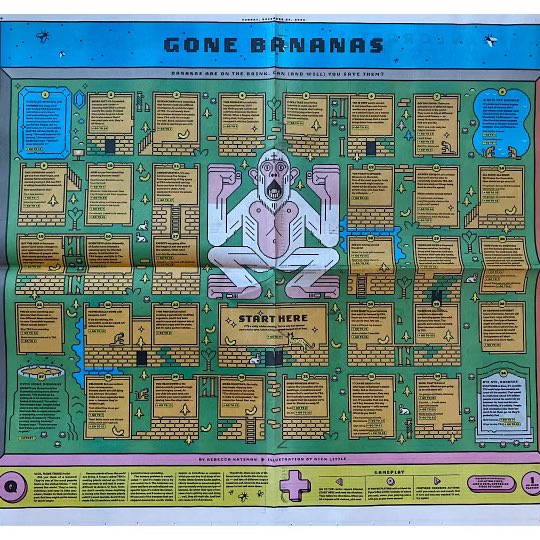BeccaKatzman's tweet photo. Check out today’s Kids section of the @nytimes — I got to write a choose your own adventure game about my favorite topic - bananas! - and their uncertain future https://t.co/4NKNuMKE9r
