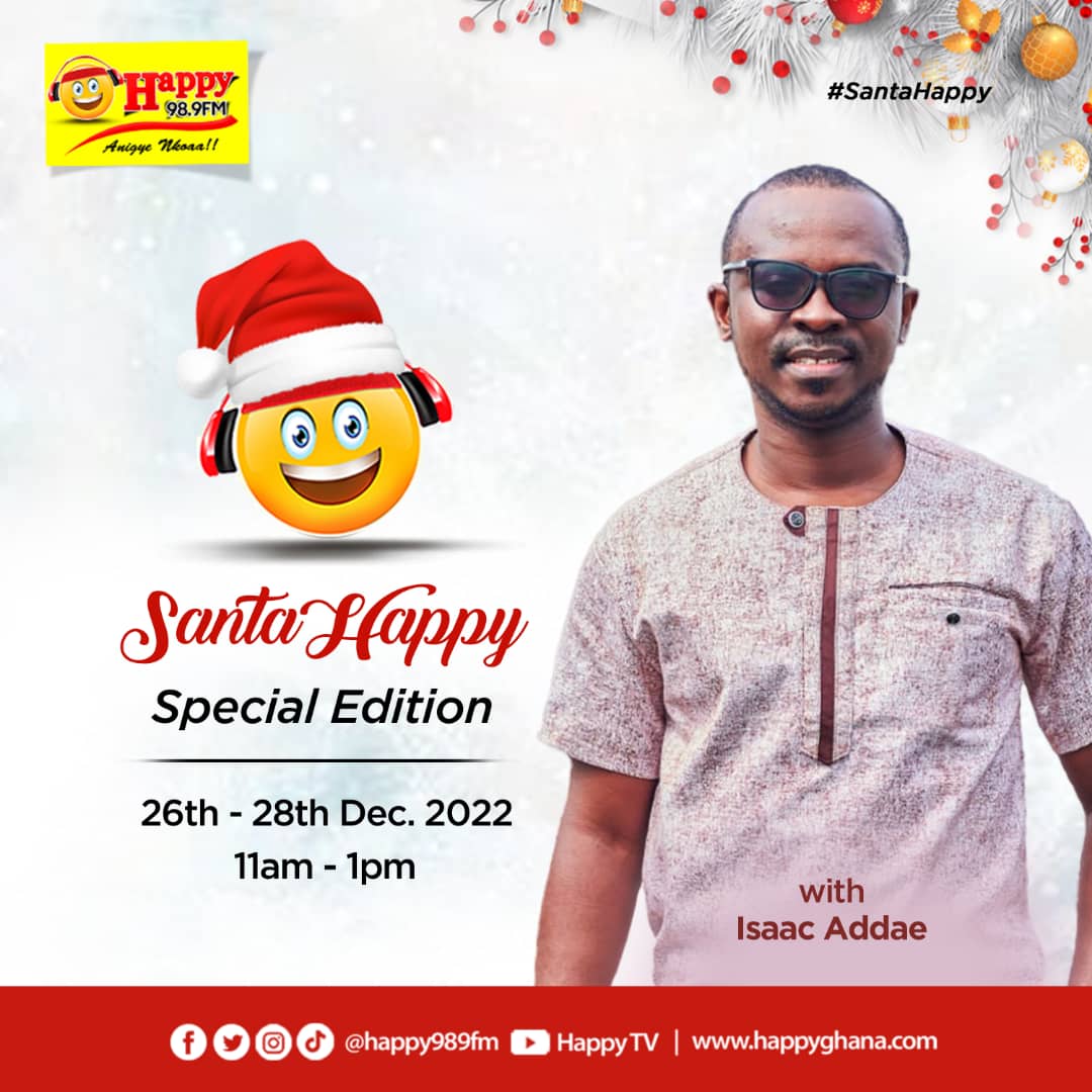 HAPPY989FM's tweet photo. Join us this Monday through to Wednesday from 11am each day for a special Santa Happy edition with @Papaikee.
It's a Christmas giveaway time!π²ππ
Do make a date...
#SantaHappy #HappyGhana https://t.co/ckTbB4nhw6