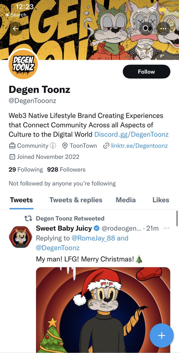 LethalLotus's tweet photo. Careful out there. 🚫🚫🚫🚫This is a fake Degen Toonz Twitter account messaging holders and claiming there is a free mint. @DegenToonz @theprincelail @Baderasadeth @degentigerking https://t.co/RT9flBDsEg