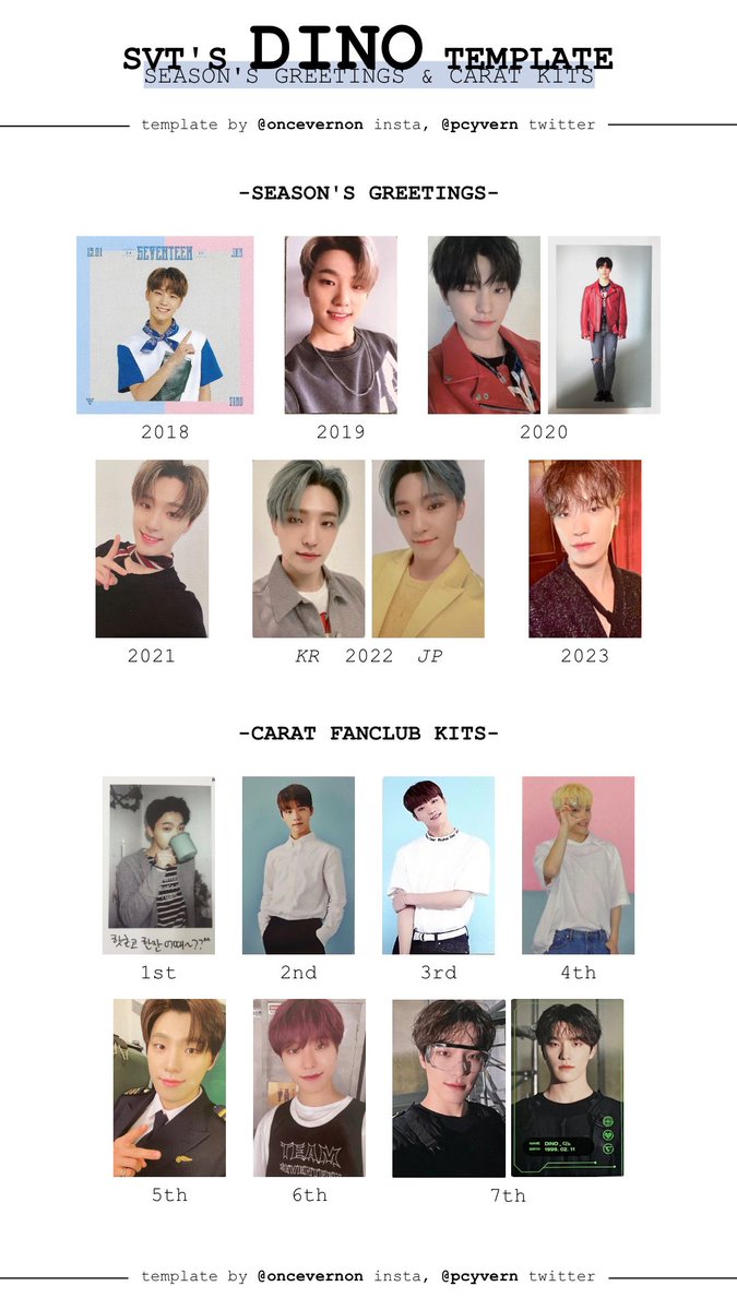 pcyvern's tweet photo. seventeen season’s greetings and carat membership kit photocards templates updated with the 2023 sg and the 7th carat kit photocards added :) all members are available at this link: https://t.co/WCSSBQorpH https://t.co/XifOdeaqBt