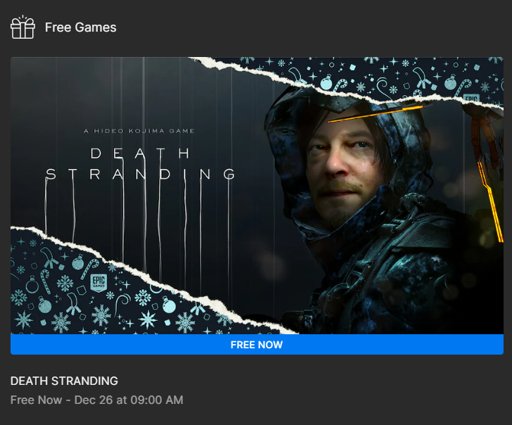 SOLGaming520's tweet photo. Death Stranding Free now on Epic Games https://t.co/2UOJR9wbL1