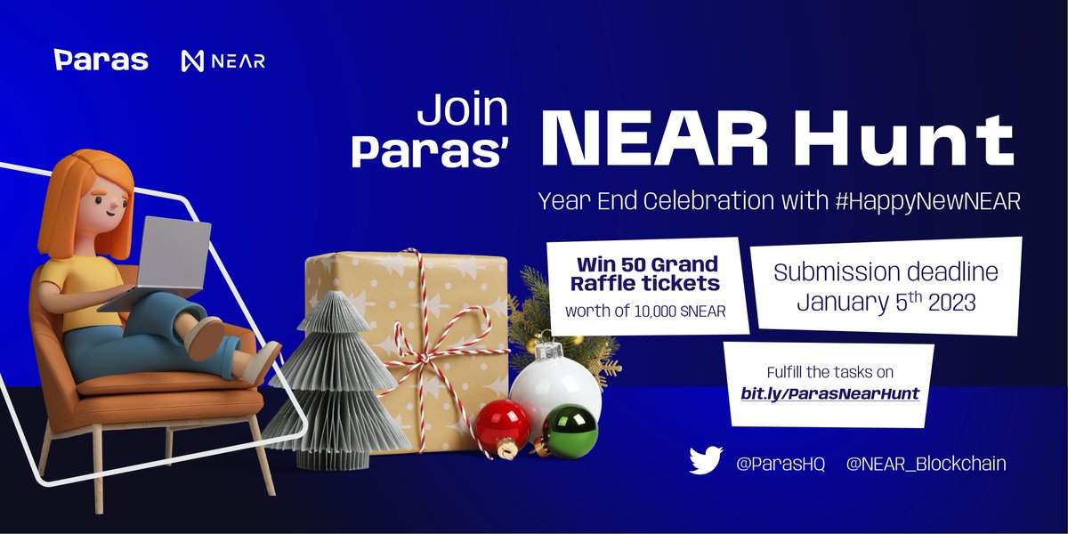 We've got a way to celebrate your holiday with joy &amp; being bullish! We'll give away 50 raffle tickets worth 10,000+ $NEAR during #TheNEARHunt 🤩

To join is simple:
👉🏻 Complete the quests here bit.ly/ParasNearHunt
