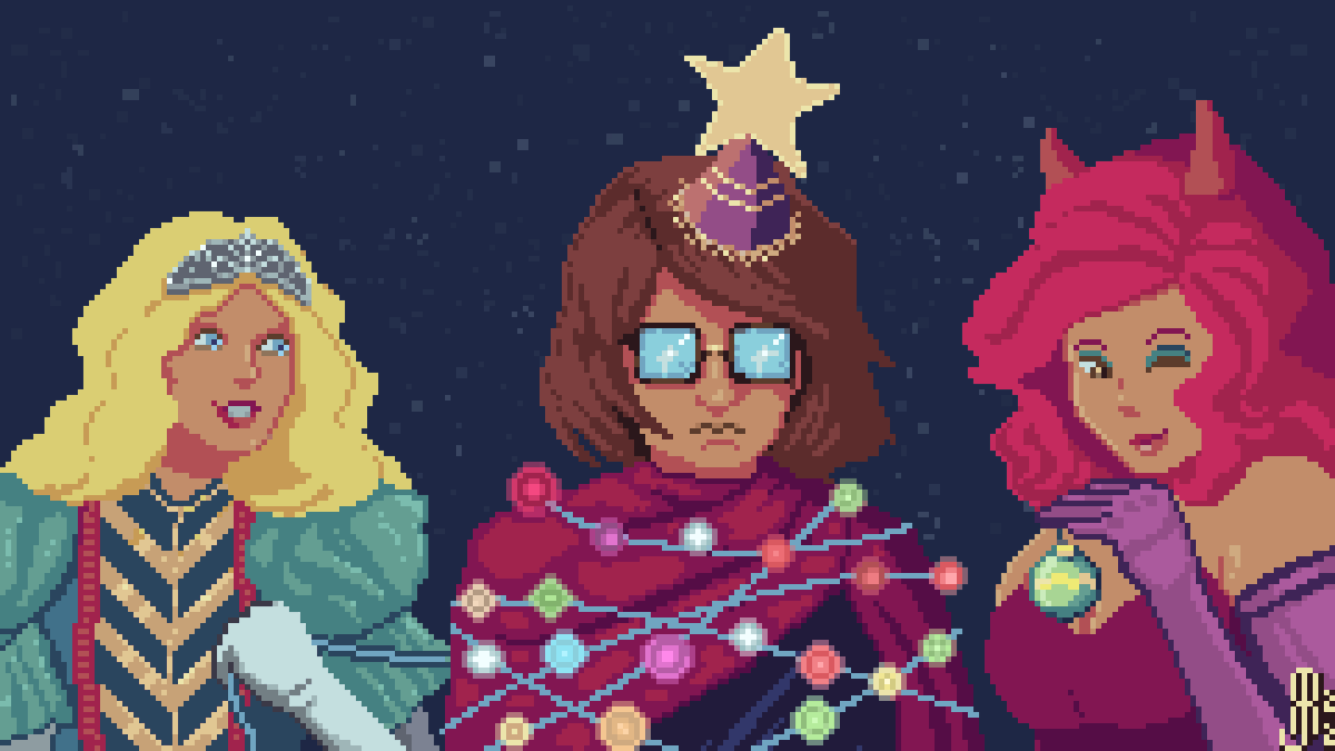 SongSparkle's tweet photo. Happy Holidays from all of us in the Shimmering City! We tried to get into the spirit of things, but now we're suspecting that Beelzeboob may have "embellished" the story of Father Christmas! The moment was captured by @bywordofmaus pretty well though, I think! https://t.co/QA6I4rpxXv