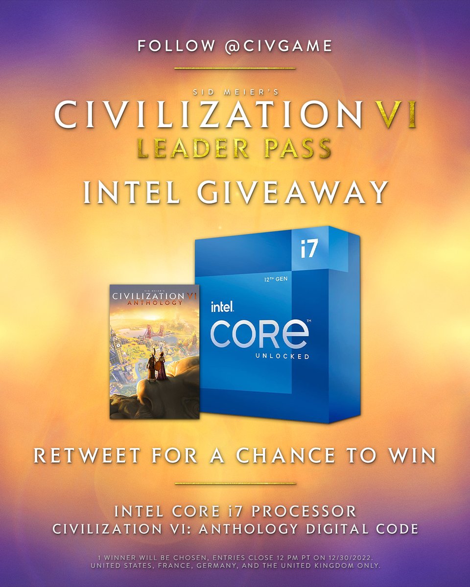 CivGame's tweet image. It&apos;s a ❄️HOLIDAY GIVEAWAY❄️

𝗟𝗜𝗞𝗘 ❤️ or 𝗥𝗘𝗧𝗪𝗘𝗘𝗧 🔁 this post for a chance to win this incredible i7 CORE Processor from @intelgaming!

Terms 👉 2kgam.es/3FKcea7