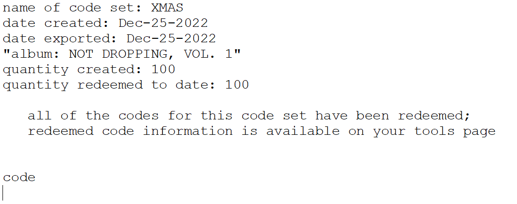 100/100 Codes Cleared for 'Not Dropping, Vol. 1'
Thank you everybody!

To those that didn't strike lucky, here's 50% off until midnight tomorrow (12/26. 11:59pm UTC) with the code 'DROPMAS'. Cop some fire for these parties TODAY.

lemaestromind.bandcamp.com