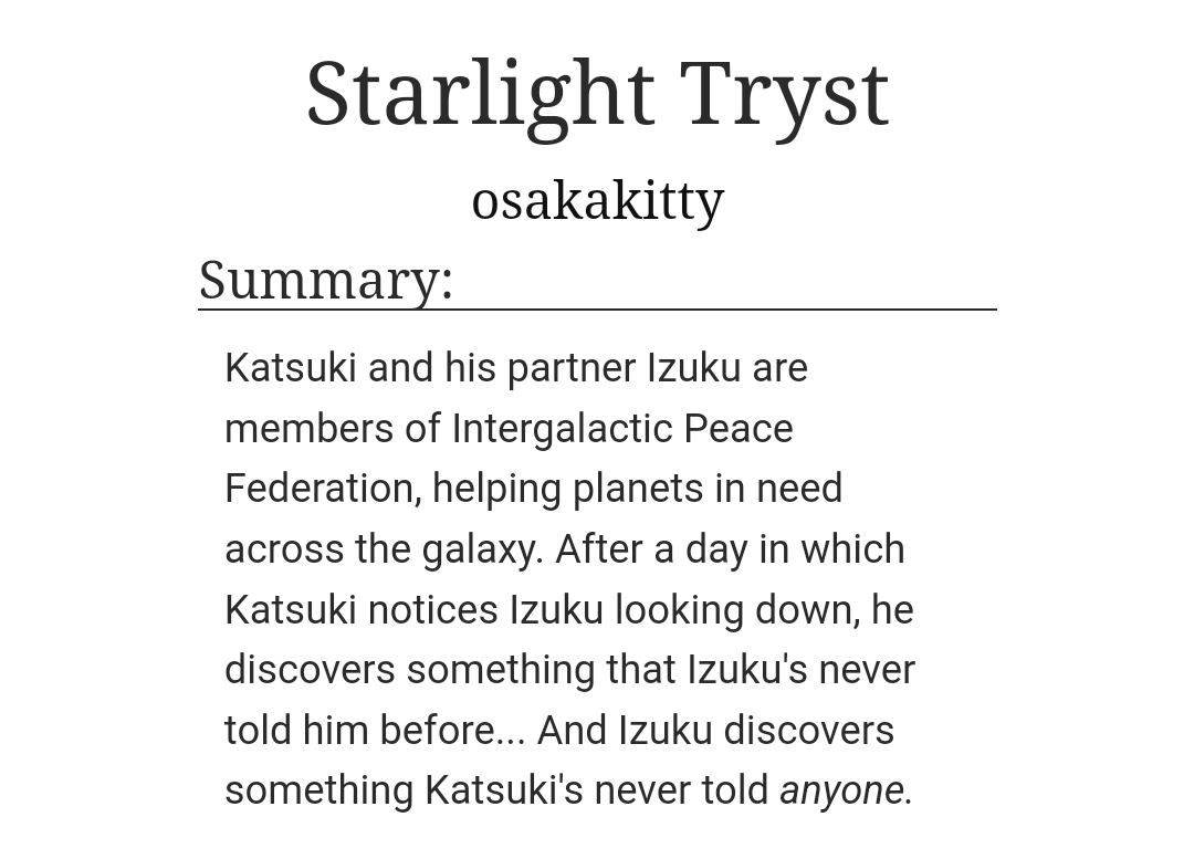 🌌 NEW FIC 🌌

Bkdk  |  Explicit  |  Sci-fi AU  |  3.3k

Beyond excited to share my piece from Dark Matter — a.k.a <a href="/Supernovazine/">💫Supernova💫 | A DKBKDK Sci-Fi Zine COMPLETE</a> — with all of you! 💫 If you like tentacles, you're in for a treat 😉💕

LINK: archiveofourown.org/works/43843215