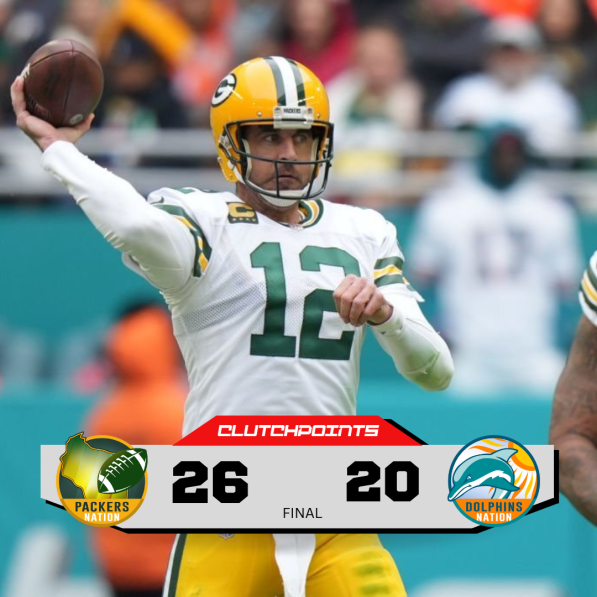 PackersNationCP's tweet photo. Aaron Rodgers and the Packers leave Miami with the Christmas Day W against the Dolphins ❄️

24/38
238 pass yards
1 TD https://t.co/LzkPQFHQ06