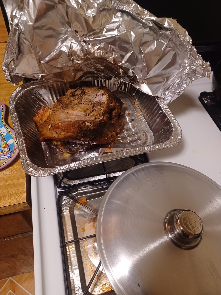 Christmas eve menu: Rican style Roast pork,baked chicken,Ham,potato salad,tuna Mac salad,Rice with pigeon peas(Arroz con gandules),green bananas and gizzards(Mojellas en escabeche) and sugar cookies for santa