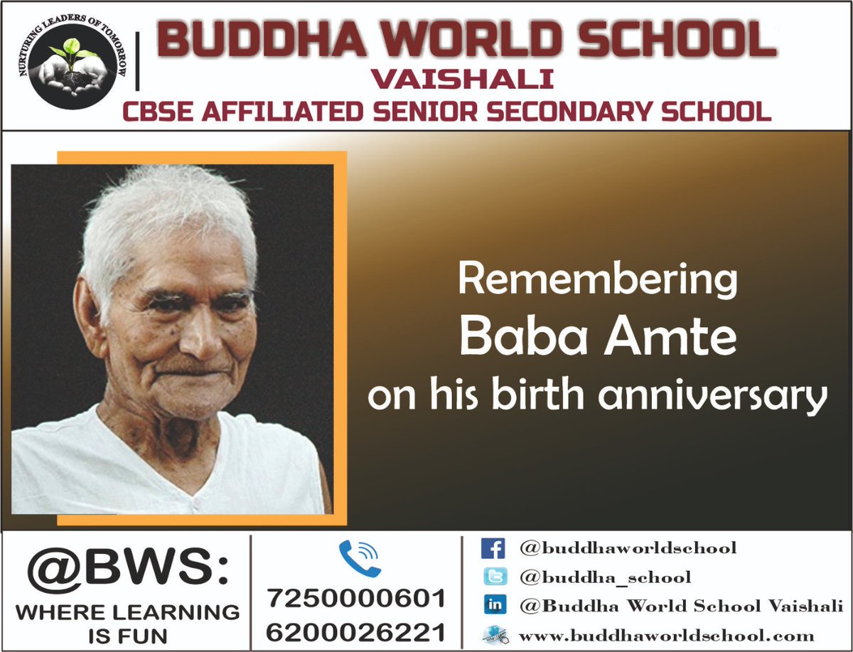 buddha_school's tweet photo. Remembering Baba Amte on his birth anniversary!
#babaamte #birth #BirthAnniversary #padmavibhushan #gandhipeaceprize #social #activist #moderngandhi #murlidhar #devidas #amte #bws #wherelearningisfun @sarikamalhotra2 @Krish_Vaishali @PramodThakur786 @RekhaRay16 @sunitasinha1810 https://t.co/BsMBLY5Q9T