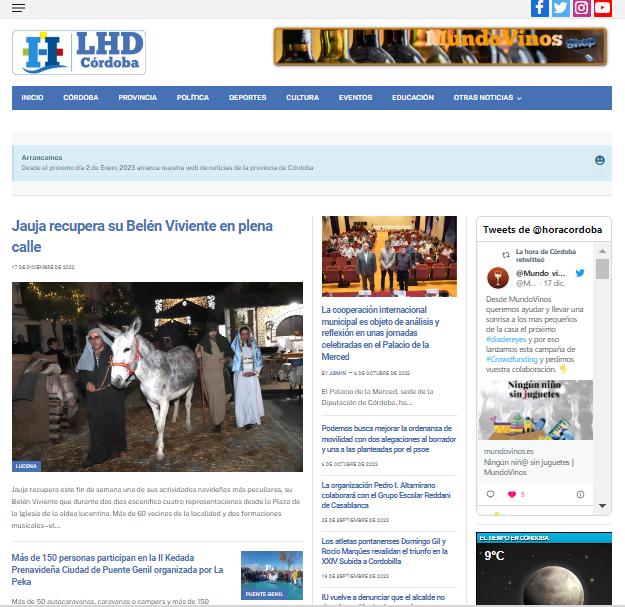 Arrancamos
Desde el próximo día 2 de Enero 2023 arranca nuestra web de noticias de la provincia de #Córdoba <a href="/horacordoba/">La hora de Córdoba</a> 

lahoradecordoba.es