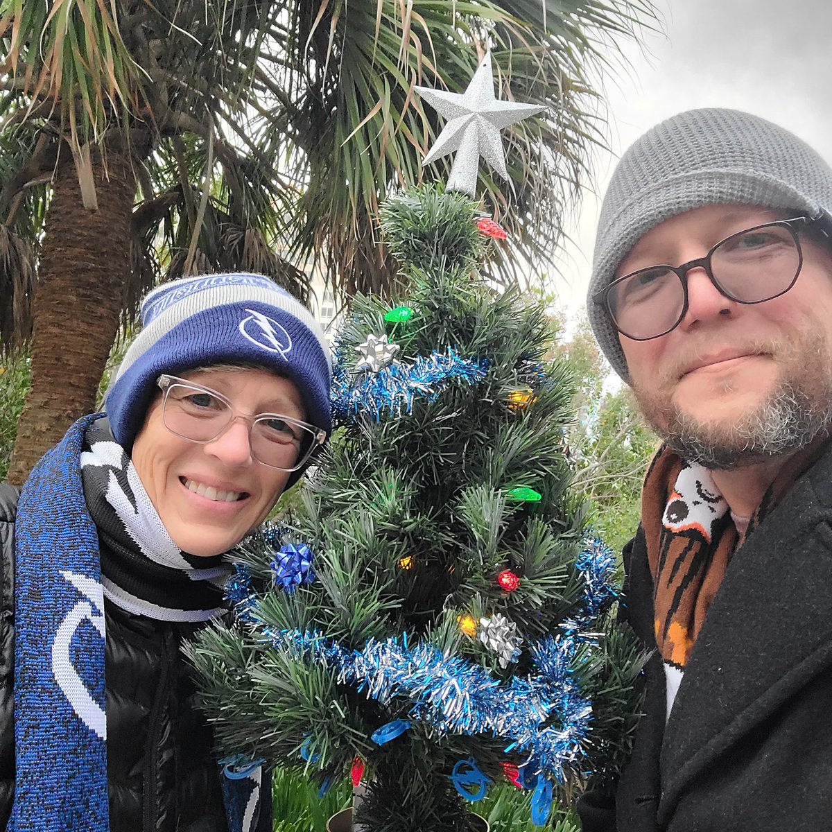 BenzdadJim's tweet photo. An update...went back to Ben's paver on the Riverwalk.  His tree was still there, and almost all ornaments had been taken (as we hoped they would be)!  Thank you, Tampa, for being who we hoped you were. #BenThere #GoBolts    #SeeYouNextYear https://t.co/PpLDlOf55U