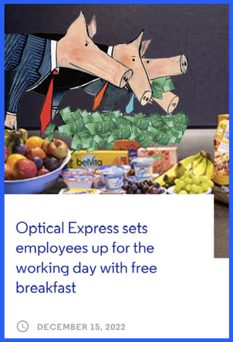 OERMLuk's tweet photo. Stephen Hannan must be suffering today without his healthy FREE breakfast, but he shouldn’t stress, because after all, #opticalexpress only closes for one day a year (possibly Easter Sunday too), but opens every other day, come rain, Covid, or shine 🎄 https://t.co/CZ3uXZexW2