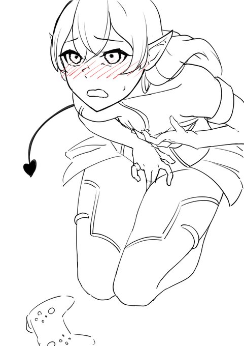 作業中Skebリクエスト絵のラフ
サキュバスなのに誰も相手してくれなくてエロゲーに走る、的な内容を想像して描き進めてます 