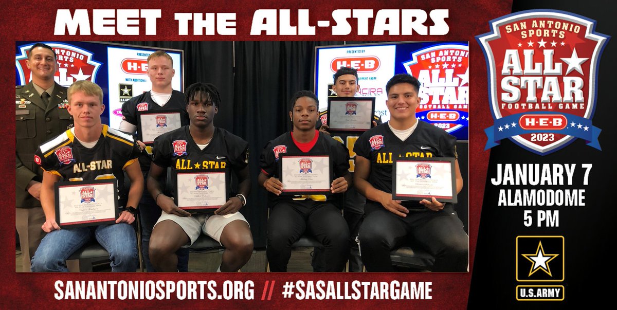 Watch <a href="/KABBFOX29/">FOX SA</a> Max. Sports tonite &amp; meet <a href="/BlancoHS_TX/">Blanco High School</a> <a href="/N_Tomlinson23/">Nathan Tomlinson</a>, <a href="/TRRoughRiderFB/">Roosevelt Rough Riders</a> <a href="/official_dcole/">DILLION COLEMAN</a> <a href="/iamdrewprice/">ANDREW PRICE</a> <a href="/romansalazar_7/">Roman Salazar</a> &amp; <a href="/LEEVolsFootball/">LEE Vols Football</a> <a href="/ShawnWr52135248/">Shawn Wright</a> &amp; Noah Medellin who will play for Team Black in the <a href="/SA_Sports/">San Antonio Sports</a> All-Star Football Game pres. by <a href="/HEB/">H-E-B</a>. Congrats!