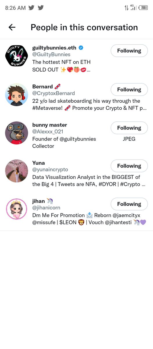 yekdoki's tweet photo. @jihanicorn @Alexxx_021 @GuiltyBunnies @yunaincrypto @CryptoxBernard https://t.co/U9TTzlq5oo