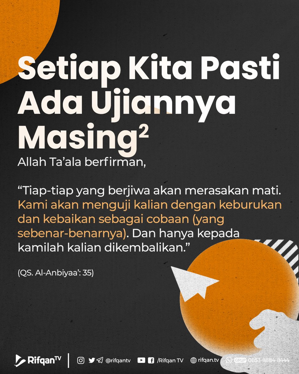rifqantv's tweet photo. Ujian tak hnya brupa musibah, ad yg diuji dgn himpitan finansial, kekerasan dalam rumah tangga, &amp; berbagai macam ujian. Jadi, kita sebagaimana manusia yang lain, jg ditimpa musibah atau ujian yang beraneka ragam. Bisa jadi ujian yang dialami orang lain lebih berat dan lebih besar https://t.co/CWkVwWO68t