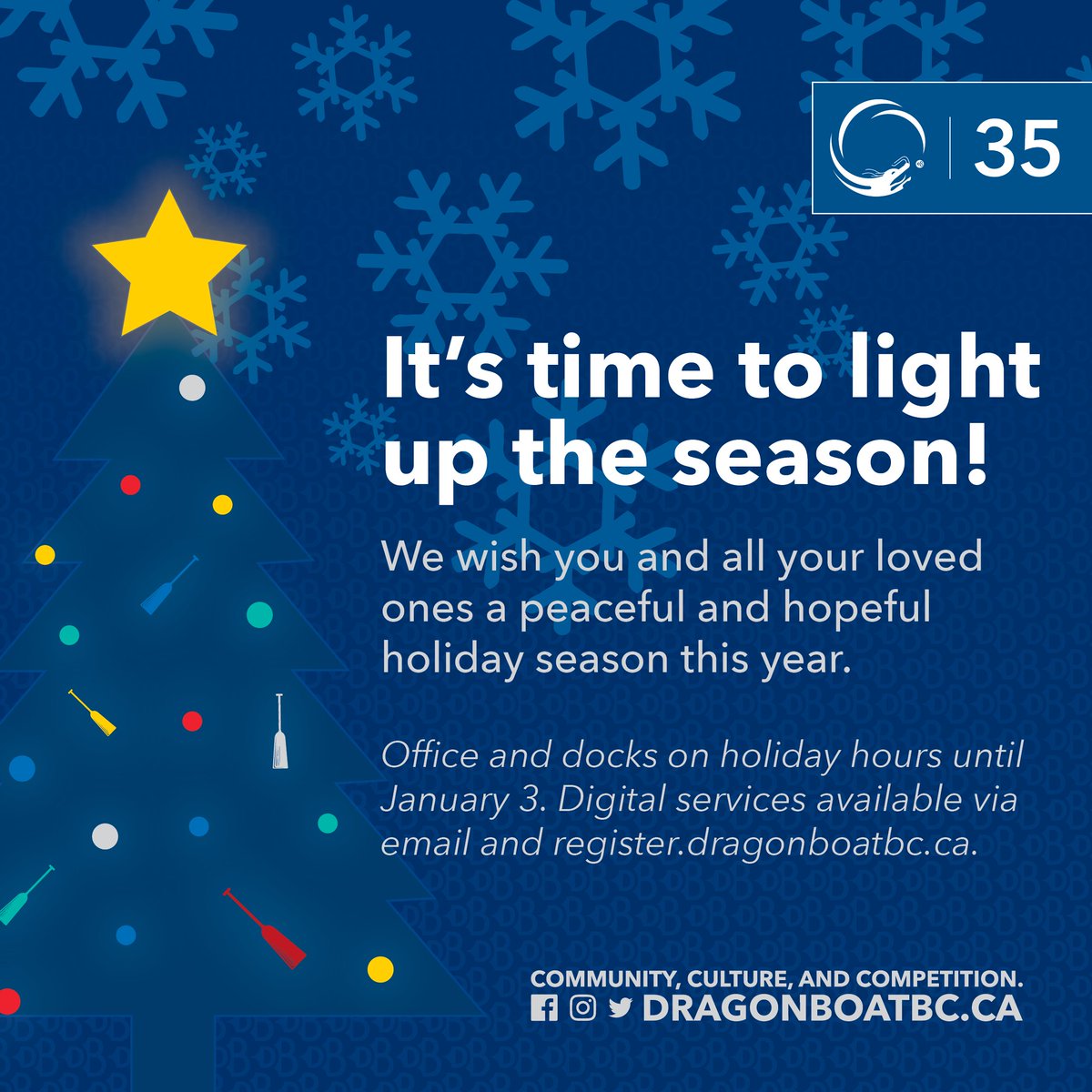 This Christmas, we send warm wishes to everyone- whether racer, paddler, spectator, supporter, partner, volunteer- you've helped reunite our community. We can't wait for 2023 and our 35th anniversary as we write our story's next chapter - alongside you and our entire community!