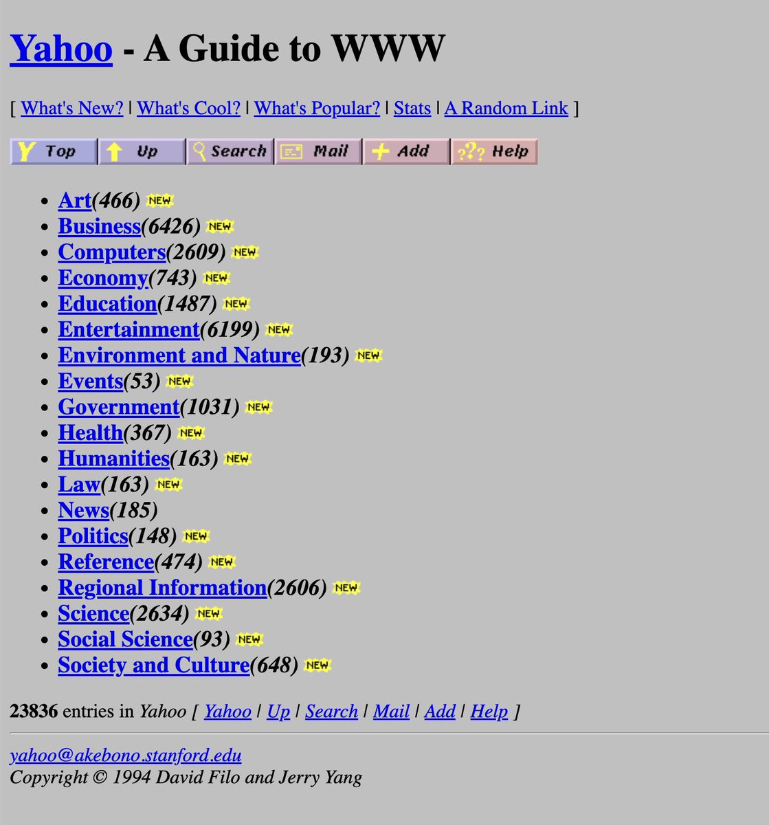 RetroTechDreams's tweet photo. Yahoo!'s homepage (1994) https://t.co/aBLsm5fuMt