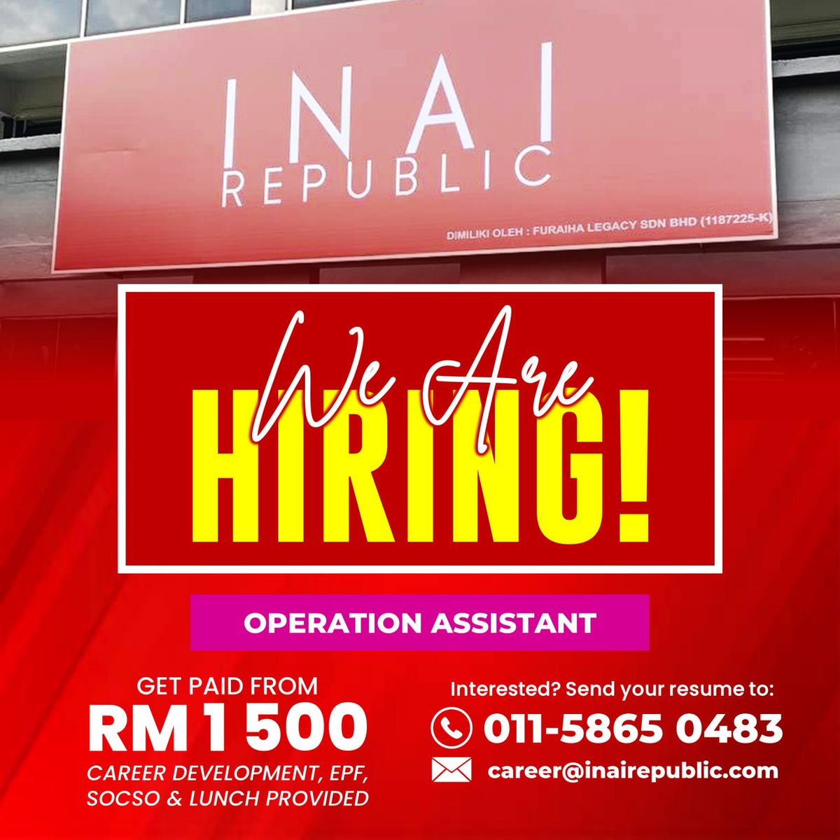 nniedalee's tweet photo. OPERATION ASSISTANT 

KELAYAKAN:
✅ Diploma
✅ PEREMPUAN berumur bawah 25 tahun
✅ Teliti
✅ Sihat tubuh badan

📍 Taman Koperasi Polis Fasa 2, Batu Caves
MOHON  --> https://t.co/cGG5oXLuJY

@AsalGombak https://t.co/ZiNMXsvrUg