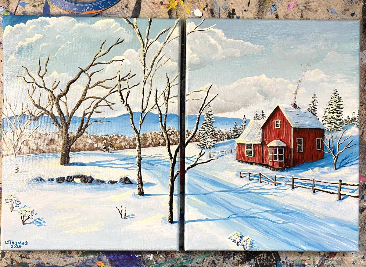 Throwback to this wintery acrylic scene from 2020 ❄️