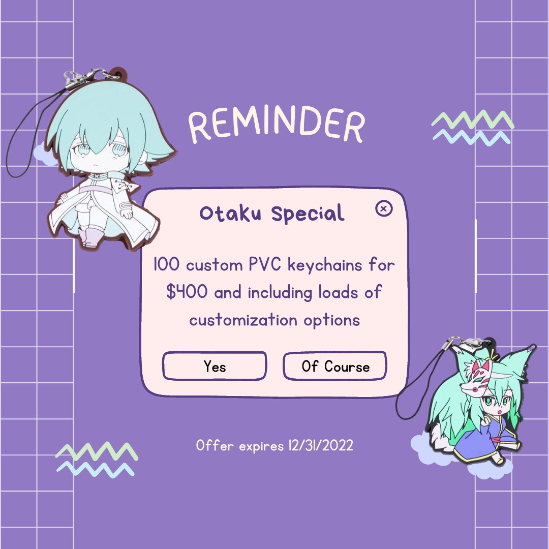 you_goods_shop's tweet image. DM us for details on how to take advantage of the Otaku Special before the New Year!

#pvckeychains #rubberkeychains #keychainmanufacturer #artistalleyprep #artistalley
