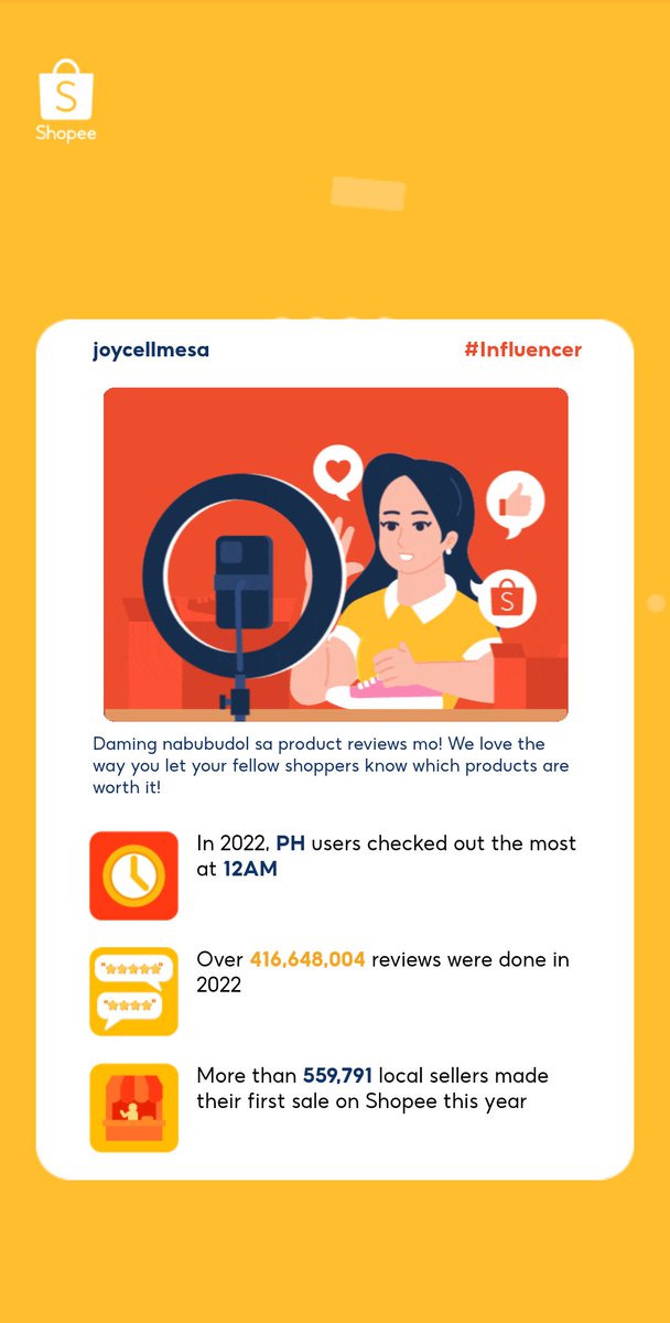 joyyymesa's tweet photo. @ShopeePH
Check your Shopee Journey in 2022 now! https://t.co/HK7KbCo5FO

#ShopeePH #ShopeePHJourney https://t.co/Jmcinluezi