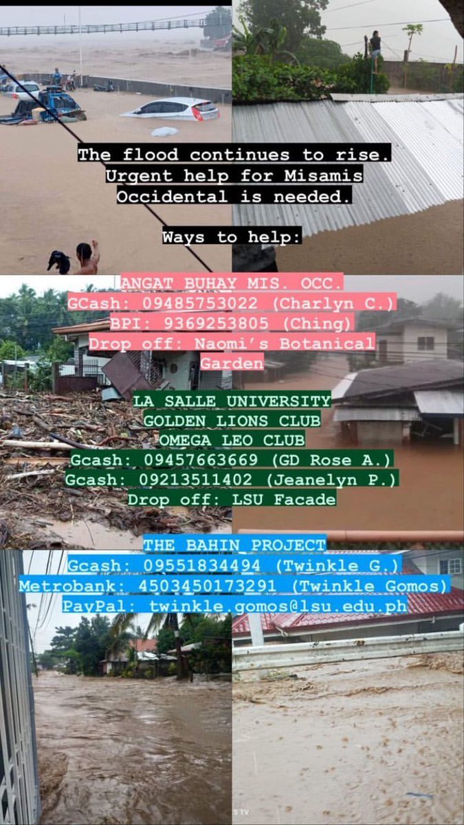 kaangsola's tweet photo. i’m sorry to distrupt the holiday celebration of many here but misamis occidental continues to deal with the worst floods.

if anyone wants to help, here are some of the ways to do so. please include the misamisnons’ safety in your prayers. thank you! https://t.co/7yyVQuDQLp