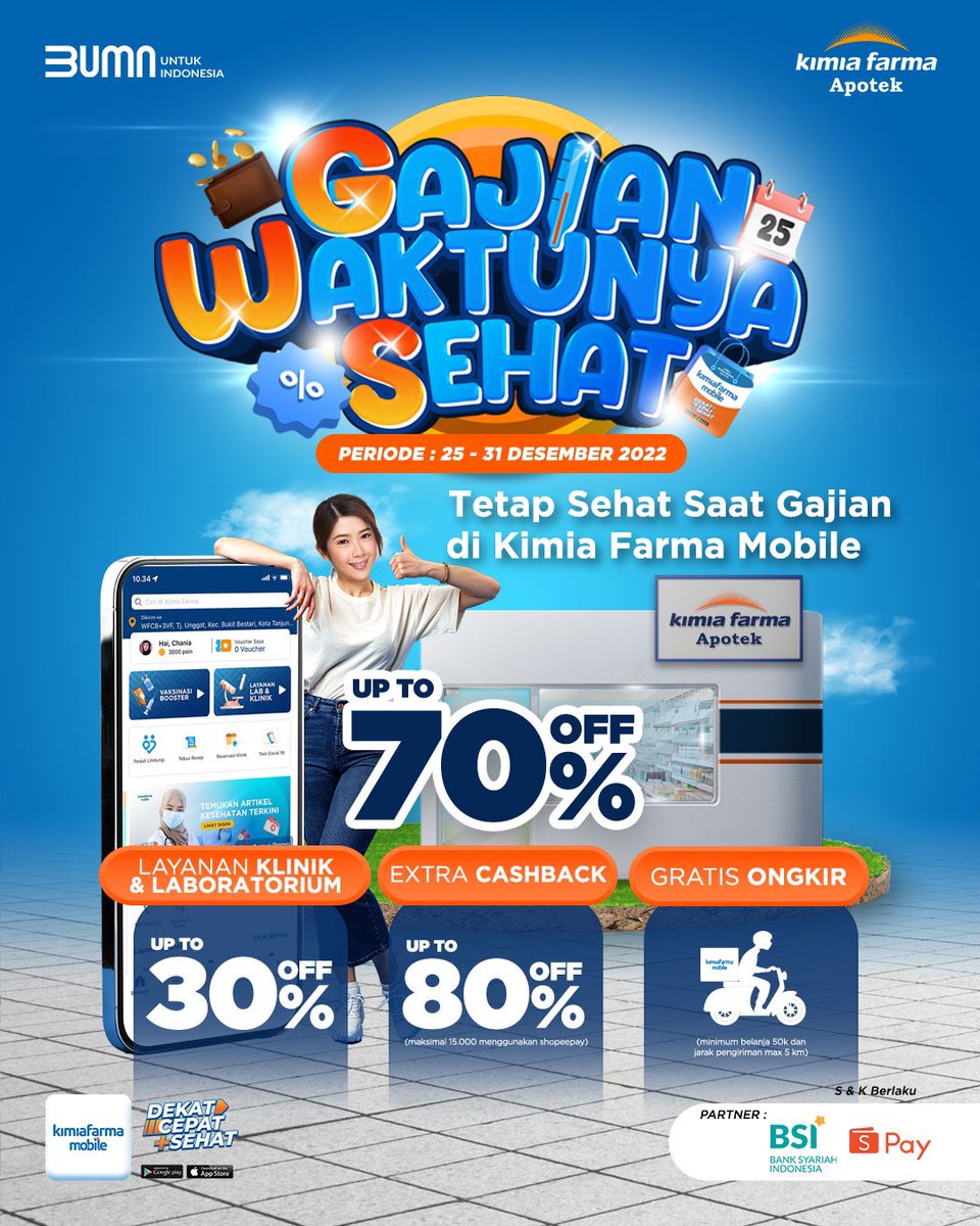 KFMobile_id's tweet photo. 🔥 GAJIAN WAKTUNYA SEHAT!! 🔥

Waktunya stock kebutuhan vitamin harian kamu nih untuk sambut tahun baru! Kimia Farma Mobile lagi ada promo Gajian Waktunya Sehat + End Year sale lhoo!! 🥳Check Kimia Farma Mobile Sekarang!!😍

#DekatCepatSehat #KimiaFarma #KimiaFarmaMobile https://t.co/Ln2Y0KKPGI