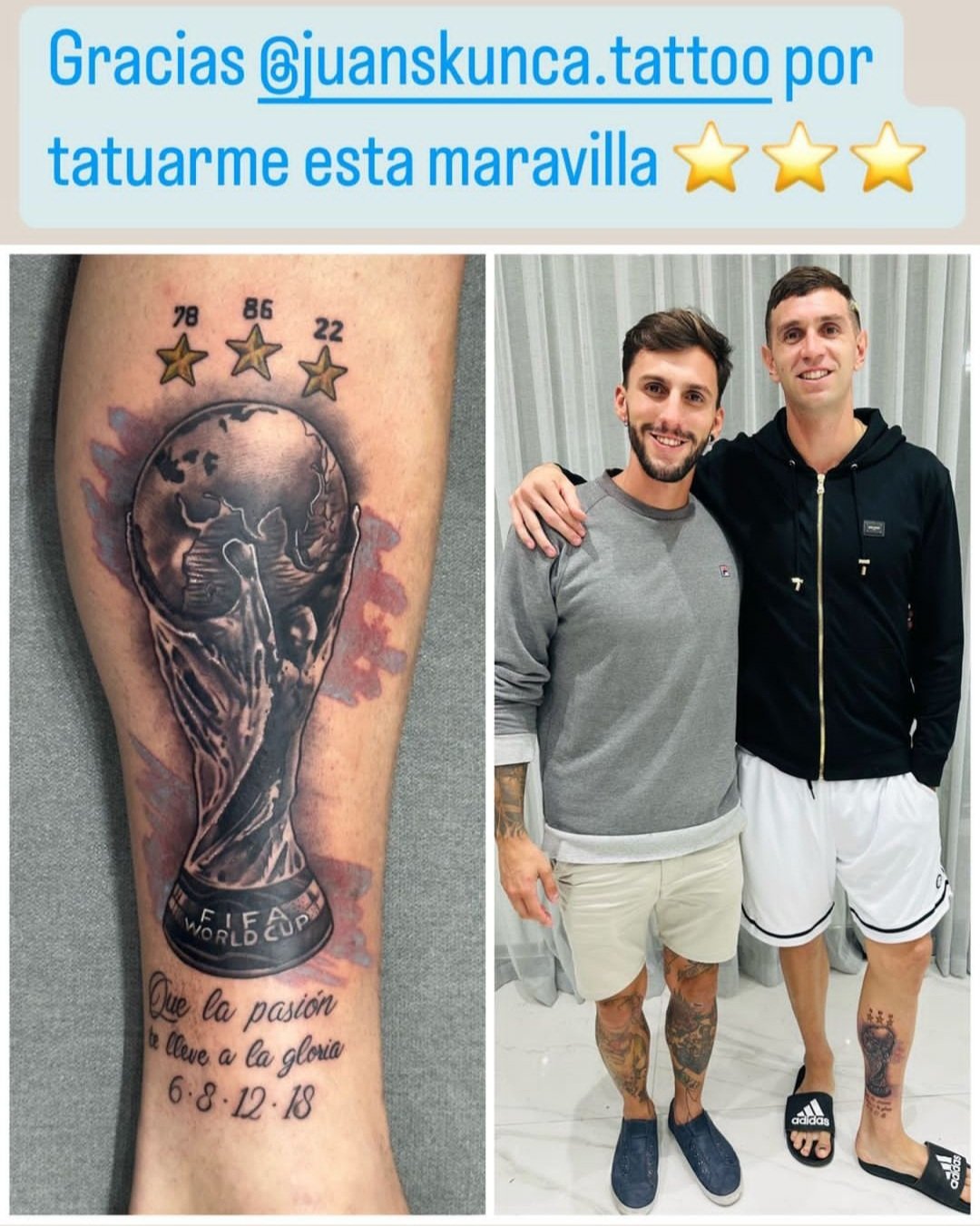 FIFA World Cup trophy tattoo located on the thigh