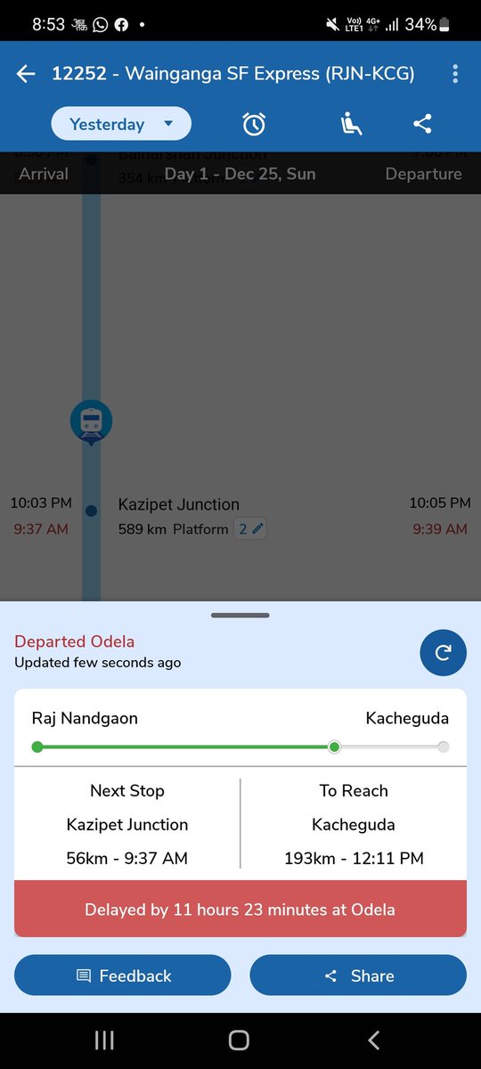salmanmanihar12's tweet photo. @RailMinIndia Sir why is this train running so late?  For a few days, I am seeing that this train is running late by 8 to 12 hours.I have to go to Kachiguda by this train on 8th January.I will be in trouble if the train continues to be late like this https://t.co/5XJAlqmbMU