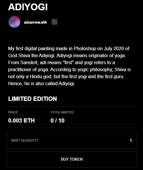 wearepixarrow's tweet photo. Good Morning♥️
Made first limited edition drop via @manifoldxyz 🎉
ADIYOGI 🙏
10/10
💖Only 0.003 $ETH
https://t.co/l4MBGEvvjm https://t.co/Gd32v80msM