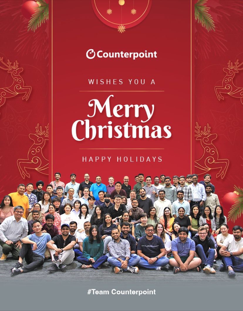 Merry 🎅🏼🎄Christmas &amp; Happy Holidays 🥂 from <a href="/CounterPointTR/">Counterpoint Research</a> family.

Time to reflect on:

📓 What you learnt
🙏🏻 What you gave back
😊 What made others happy

#TeamCounterpoint